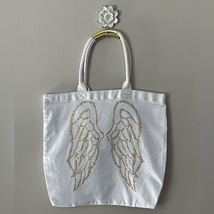 Victoria’s Secret White Canvas Bling Angel Wings Shopper / Beach / Shoulder Bag